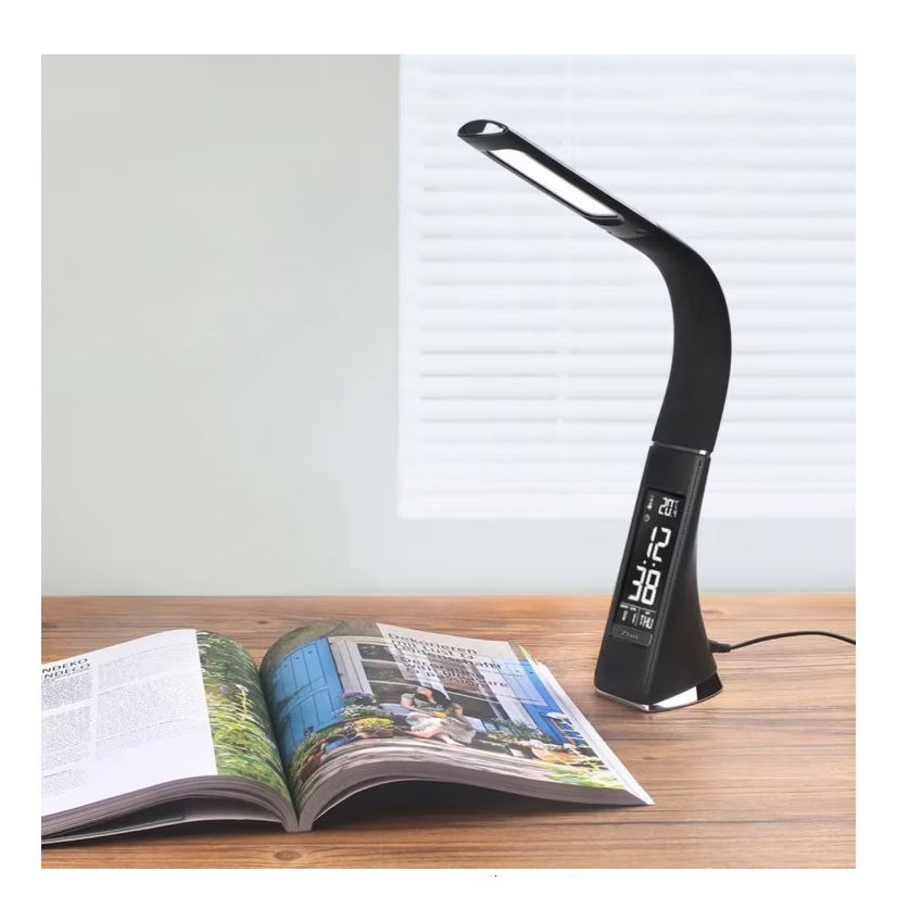Lampa LED de birou, brat flexibil, cu ceas, alarma si calendar, 5W, A++, negru - 2 | YEO