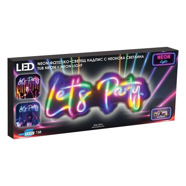 Lampa led neon, model let\'s party, din plastic, dimensiuni 40x17.5cm, multicolor