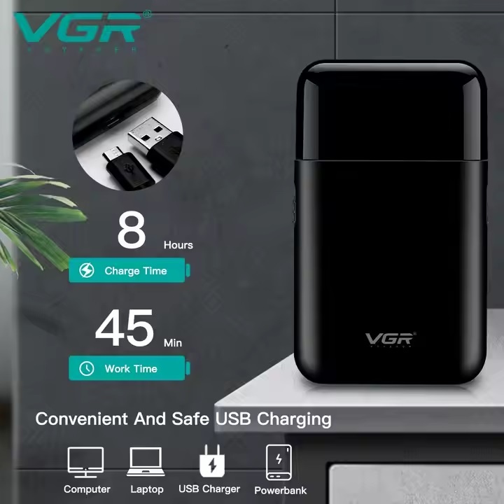 Mini aparat de ras electric, VGR V-390, fara fir, autonomie 48min, incarcare USB, Negru - 1 | YEO