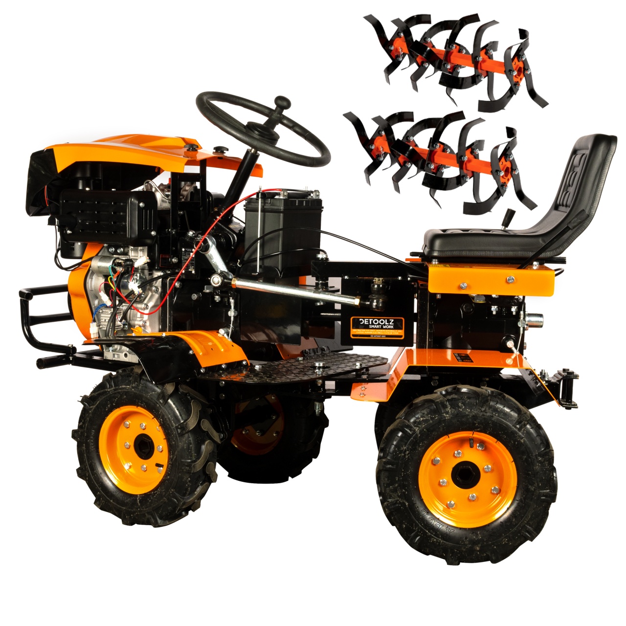 Mini tractor Detoolz 17cp 530cc motor pe motorina 4T 4X4 4 viteze pornire electrica 2 cutii de viteze