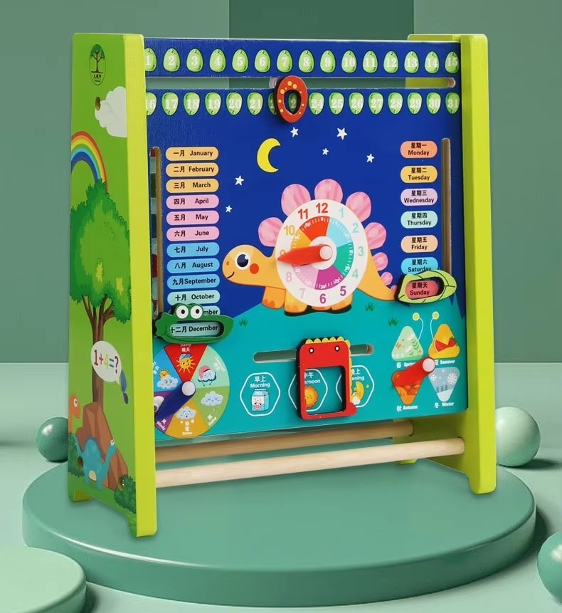 Numaratoare si calendar, multifunctionala, din lemn, pentru copii 3 ani+, 27x10x24cm, multicolor