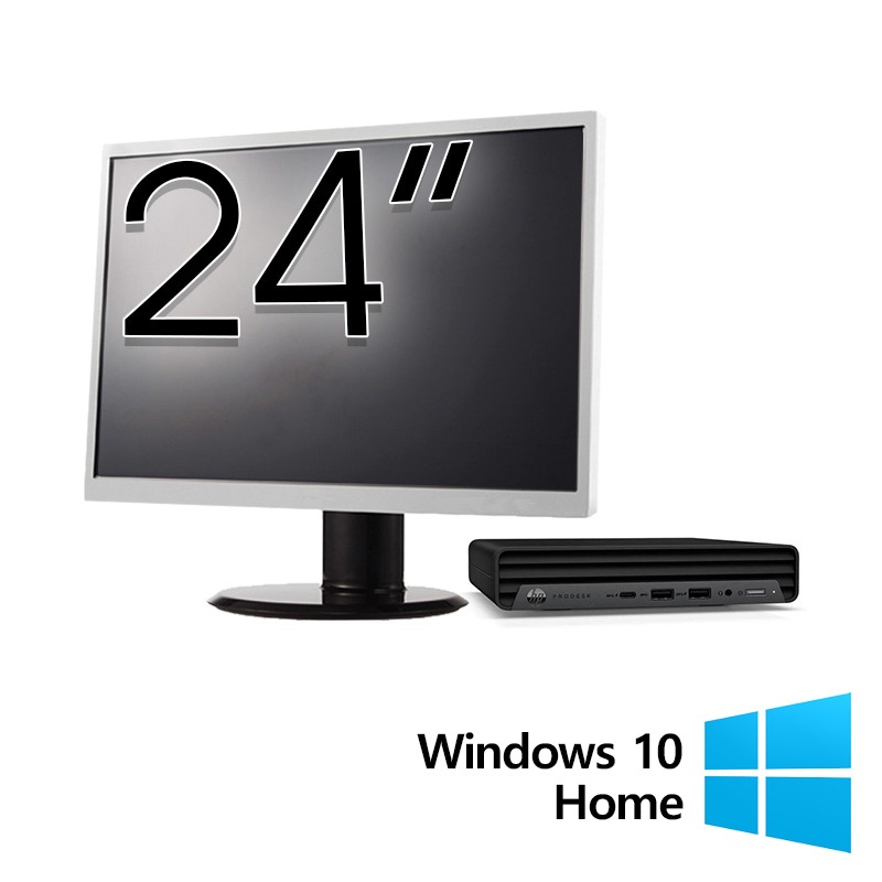 Pachet Calculator Refurbished HP ProDesk 400 G6 Mini Intel Core i5-10500T 2.30 - 3.80GHz 8GB DDR4 256GB SSD + Monitor 24 Inch + Windows 10 Home