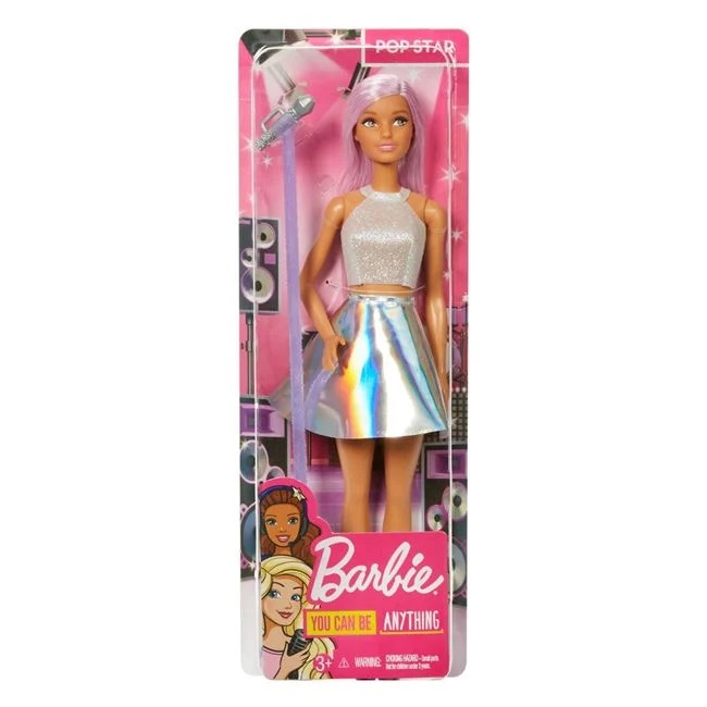 Papusa Barbie pop star cu microfon, varsta 3+ ani, 11.5x6x32cm, argintiu-roz