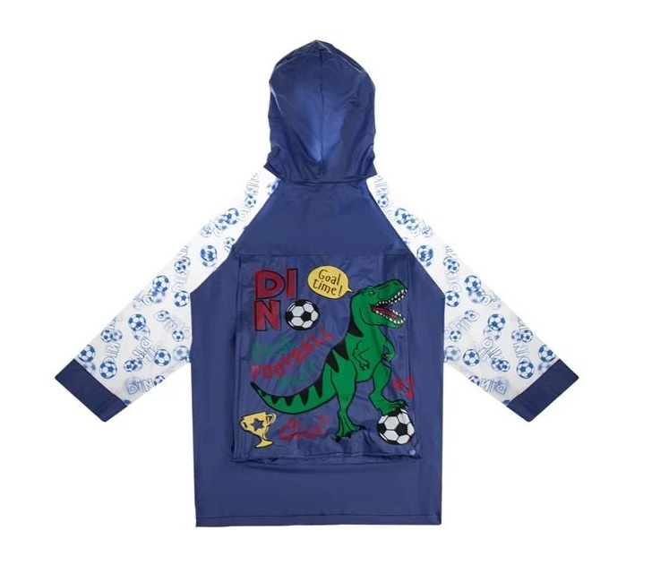 Pelerină de Ploaie cu Mâneci Transparente, model Dinozauri, pentru Copii, 122/128, bleu