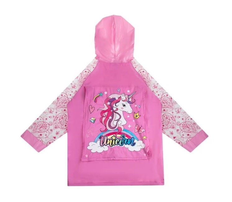 Pelerină de Ploaie pentru copii, cu Mâneci Transparente si Unicorn, 122/128 cm, roz