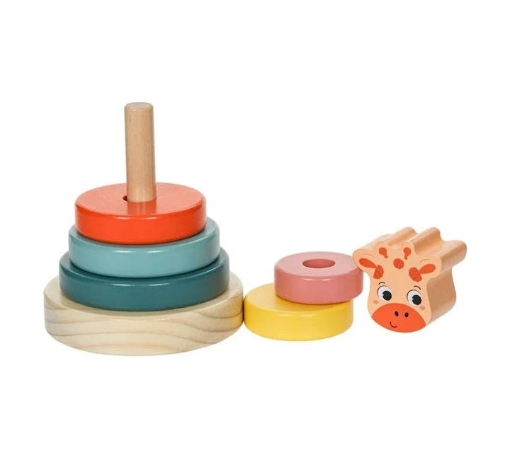 Piramidă Educativă din Lemn, cu 5 Inele, model Girafă, 10x14 cm
