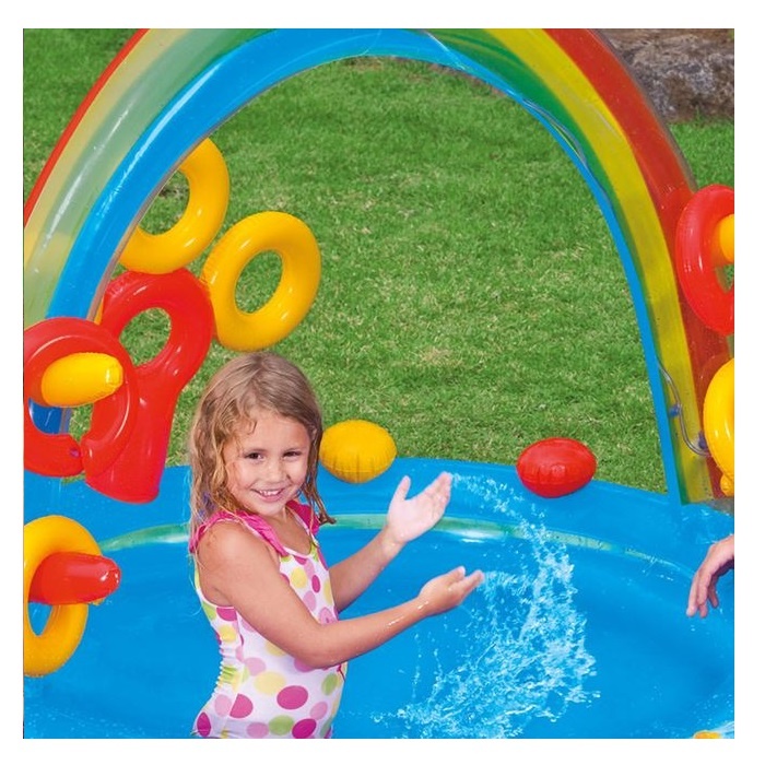 Piscina cu Fantana Arteziana pentru Copii, capacitate apa 175 L, dimensiuni 2.97x1.93x1.35 m, albastru-multicolor - 1 | YEO