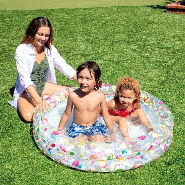 Piscina gonflabila pentru copii, Intex, Model Inghetate, Ø1.22m x 0.25cm, alb-multicolor