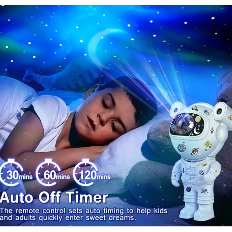 Proiector bluetooth LED RGB in forma de astronaut cu sunete si lumini, telecomanda, stickere autoadezive, alb - 1 | YEO
