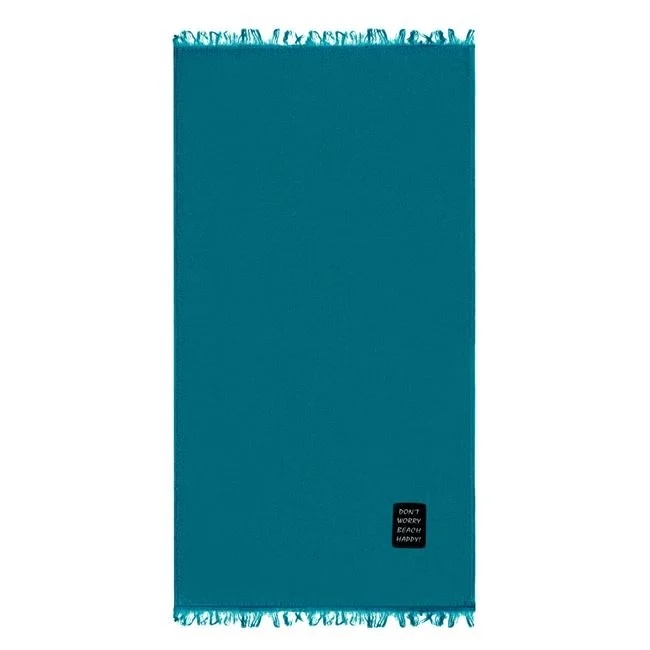 Prosop pentru Plaja, din Bumbac, cu Patch Don\'t Worry 90x170cm, Petrol