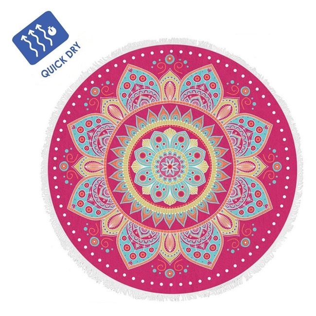 Prosop Rotund pentru Plaja, Model Mandala, Diametru 150cm, Fucsia - 1 | YEO