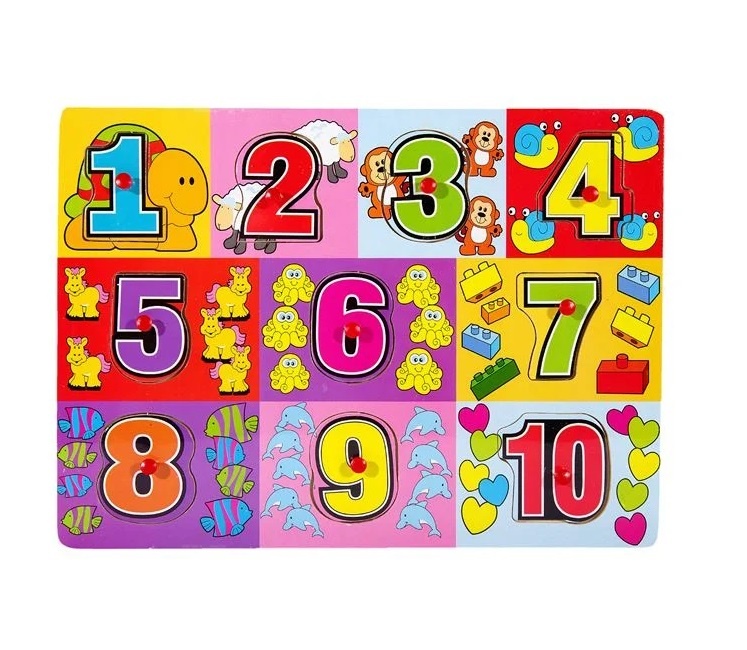 Puzzle cu Cifre, 10 piese, lemn, 3ani+, 30x22 cm
