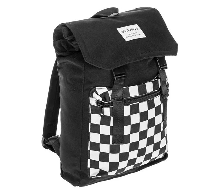 Rucsac cu Model Sah, si Buzunar, 28x10x47cm, alb/negru