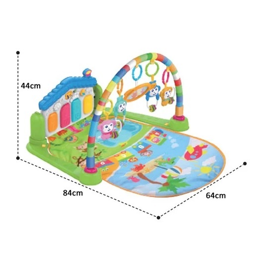 Saltea cu 5 activitati pentru bebelusi, Prevazuta cu jucarii zornaitoare, Cu pian, 12 cantece si sunete si 4 povesti, Functionare cu baterii 3 x AAA (neincluse),84x44x64cm, Multicolor - 1 | YEO
