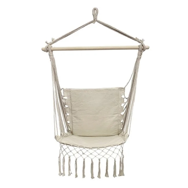Scaun Leagăn Suspendabil cu Spătar și Macrame, Bej, 100x50x110 cm