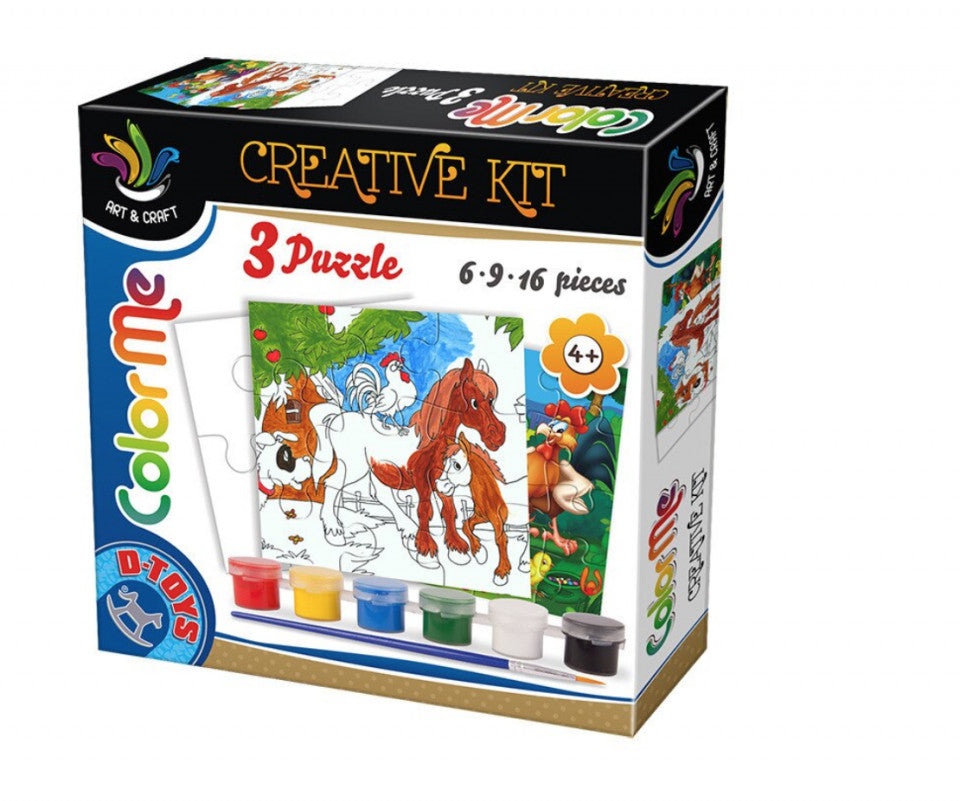 Set 3 puzzle-uri de colorat D-Toys - Color Me, 6/9/16 piese pentru copii