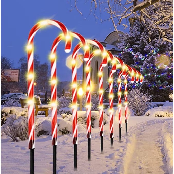 Set 5 Decoratiuni Exterioare Luminoase Pentru Craciun, Acadele, pentru Exterior, Incarcare Solara, 40 cm, Alb Cald-Rosu