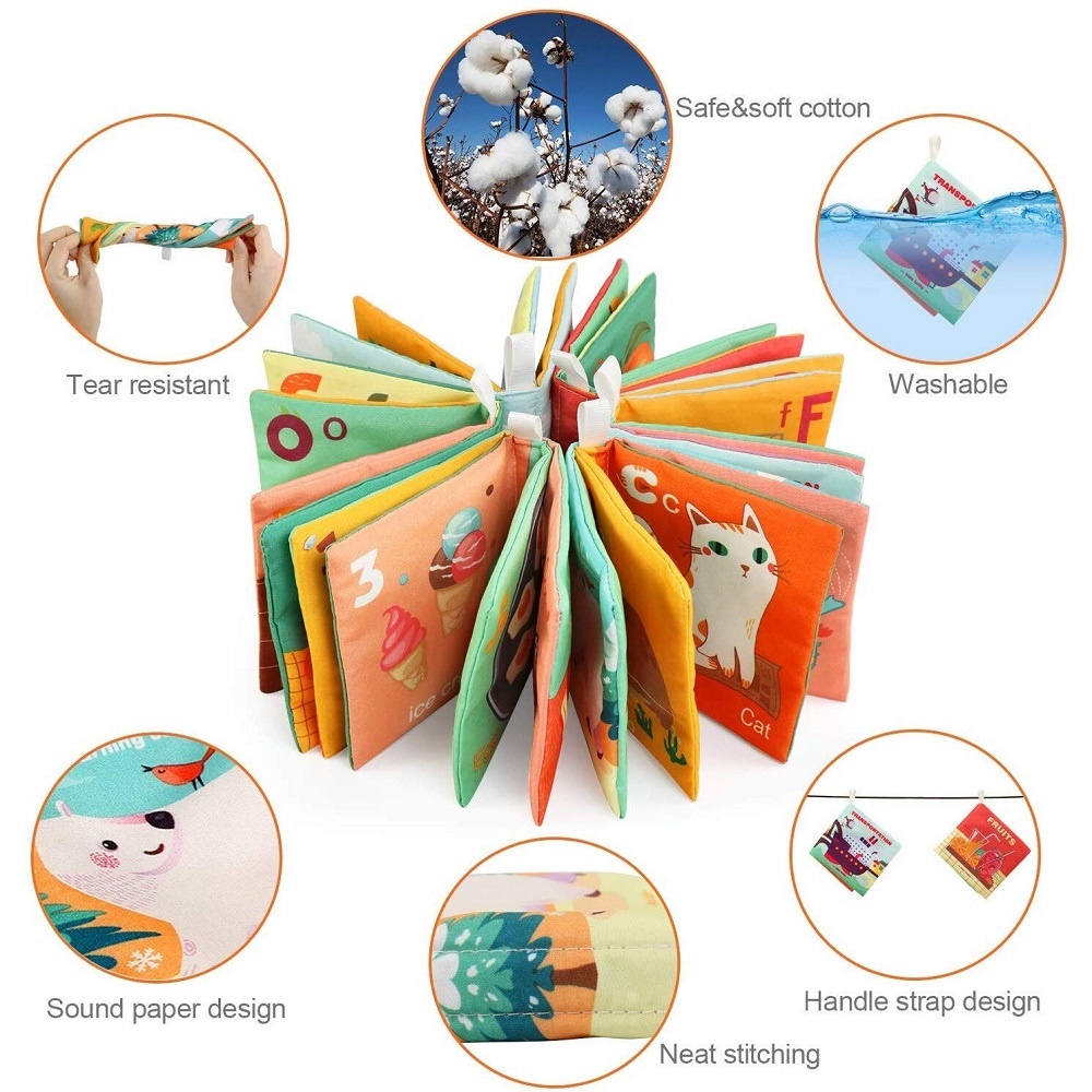 Set 6 carti educative, senzoriale, textile, pentru bebelusi 3 luni+, 12x10x2 cm, multicolor - 3 | YEO