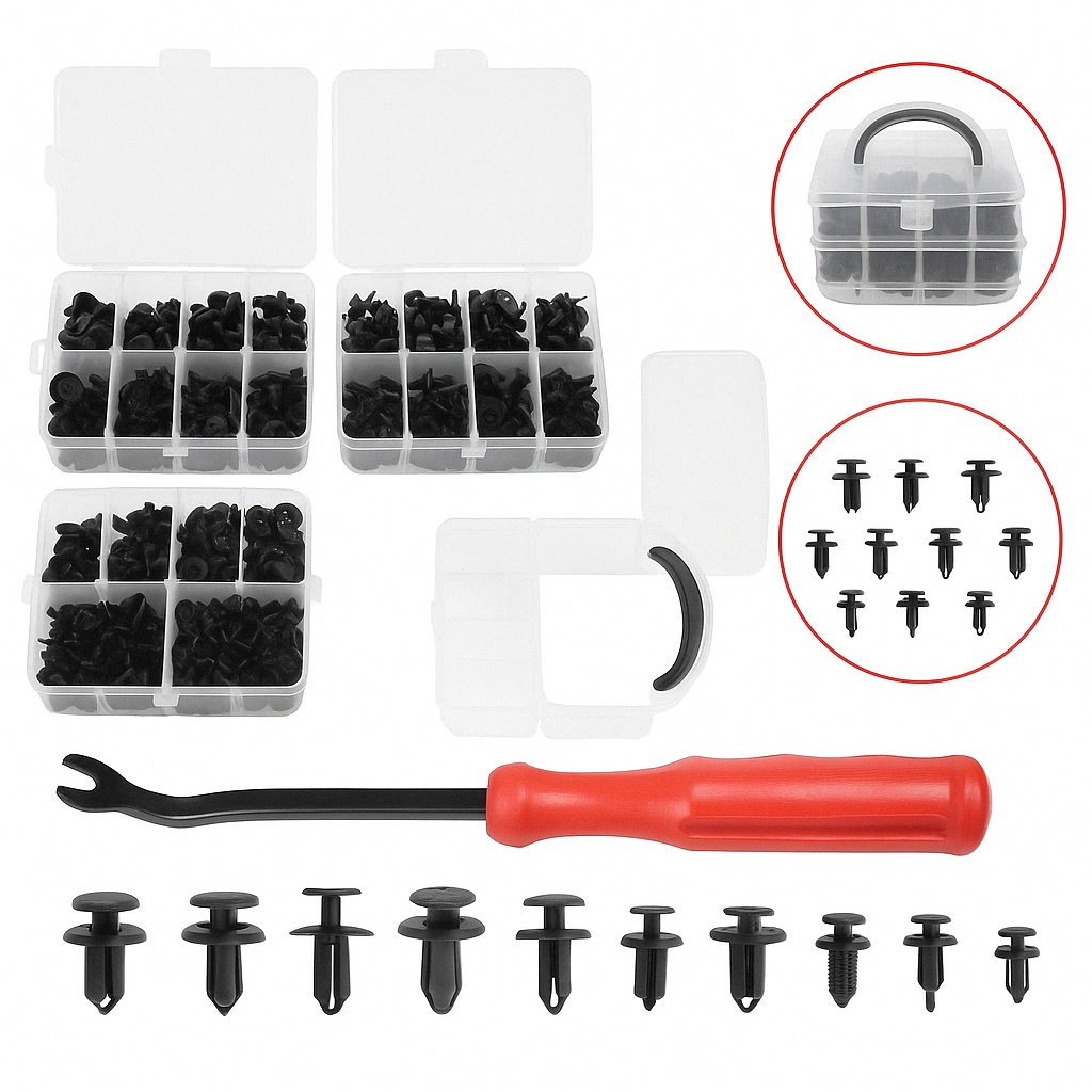 Set 625 clipsuri auto universale pentru montaj cu extractor inclus