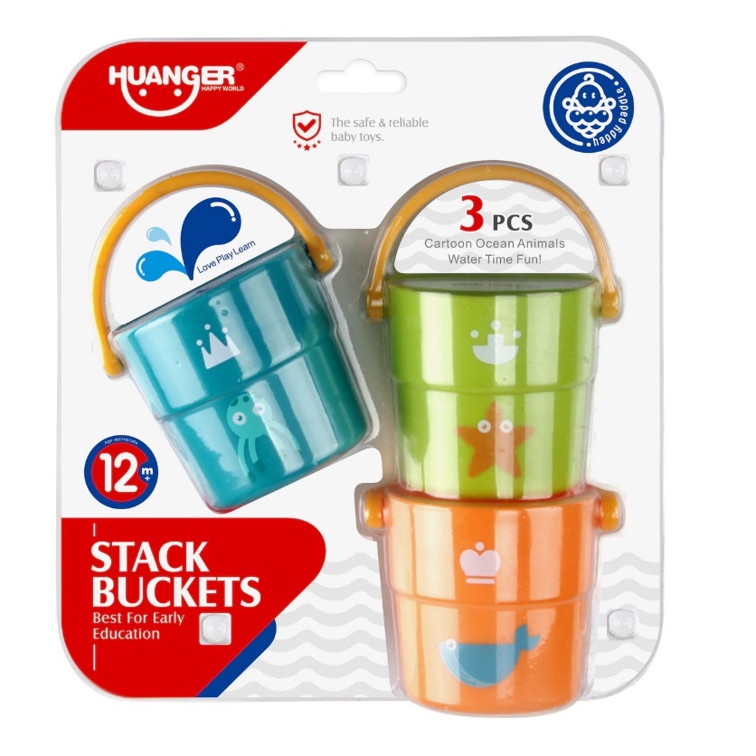 Set de joaca cu 3 galeti pentru copii 1 an+, pentru apa sau nisip, plastic, multicolor