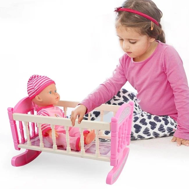 Set de joaca cu bebelus si patut, varsta 18+ luni, 37x9.5x34cm, roz - 1 | YEO