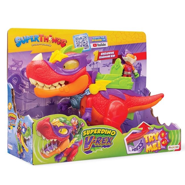 Set de joaca Super Things cu figurina Super Dino V-Rex, 30x13x23cm, multicolor