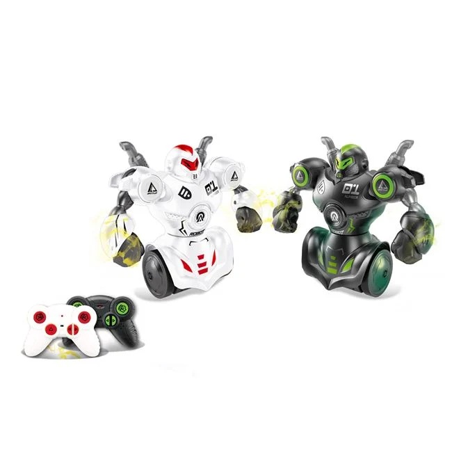 Set de lupta cu 2 roboti, cu telecomanda, lumina si sunete, 54x10.5x30.5cm, alb-negru