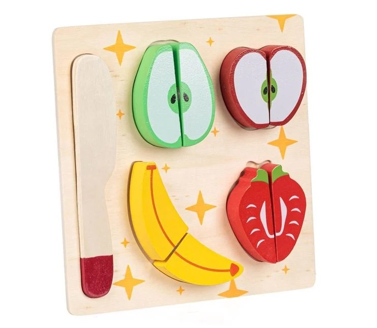 Set Fructe de Feliat si Cuțit, Lemn, 5 piese, 12luni+, 18x18 cm - 1 | YEO