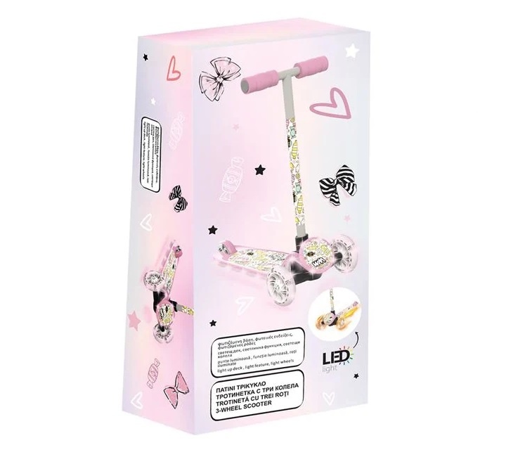 Trotineta cu Model Candy, roti cu LED, 20 kg, 3 ani+, roz - 1 | YEO