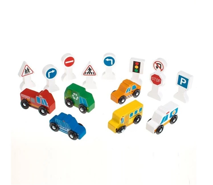 Vehicule din Lemn cu Roți si Forme, 15 Piese, 3ani+, 29.5×4.5×19 cm - 2 | YEO