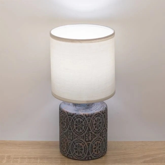 Veioză cu Bază Ceramică si Abajur Textil, E14, 40W, gri - 2 | YEO