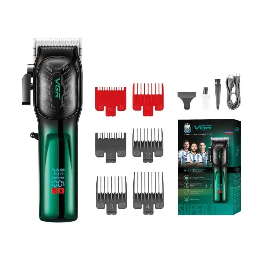 Aparat de Tuns Fara Fir, VGR V-654, Lame din Otel Inoxidabil, Baterie 2000mAh, Incarcare USB, 6 Distantiere, Verde-Negru