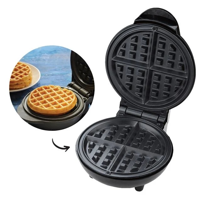 Aparat electric mini, pentru vafe, din metal, putere 500-600W, diametru 16cm, negru - 1 | YEO