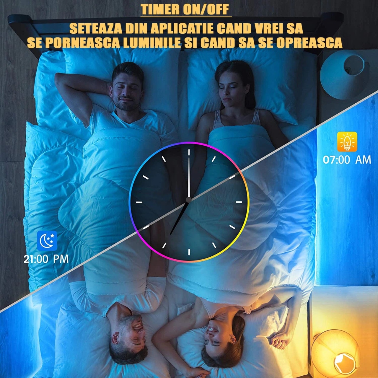 Banda LED Inteligenta, Aurora-X, cu WiFi, Bluetooth, RGB, Autoadeziva, IP65, 2x5m Lungime - 2 | YEO