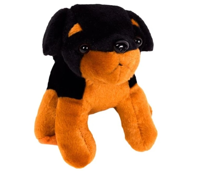 Câine de Pluș Rottweiler, poliester, 12×6×13 cm, maro inchis