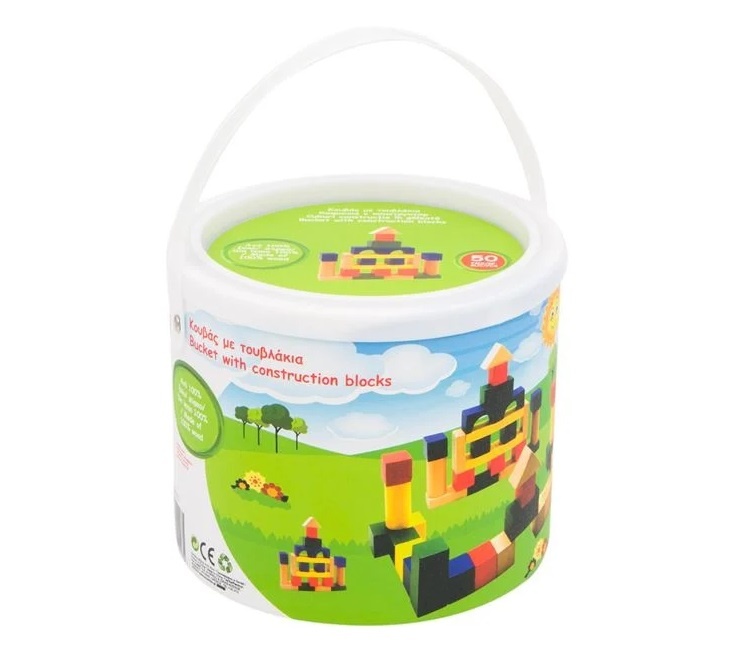 Cărămizi de Construcție din Lemn, 50 bucăți, 3ani+, 18×15 cm