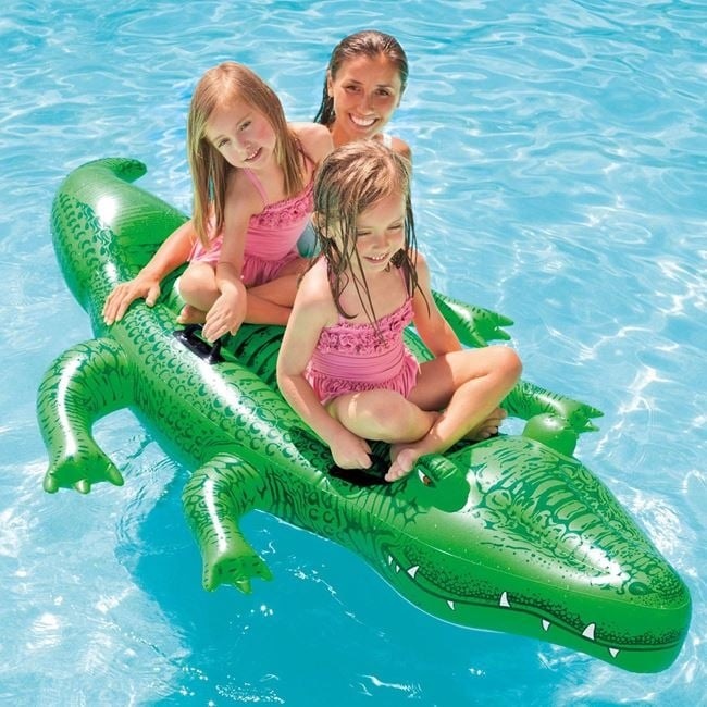 Crocodil Gonflabil pentru copii 3 ani+, Intex, Marime mare 2.03x1.14 m, Verde