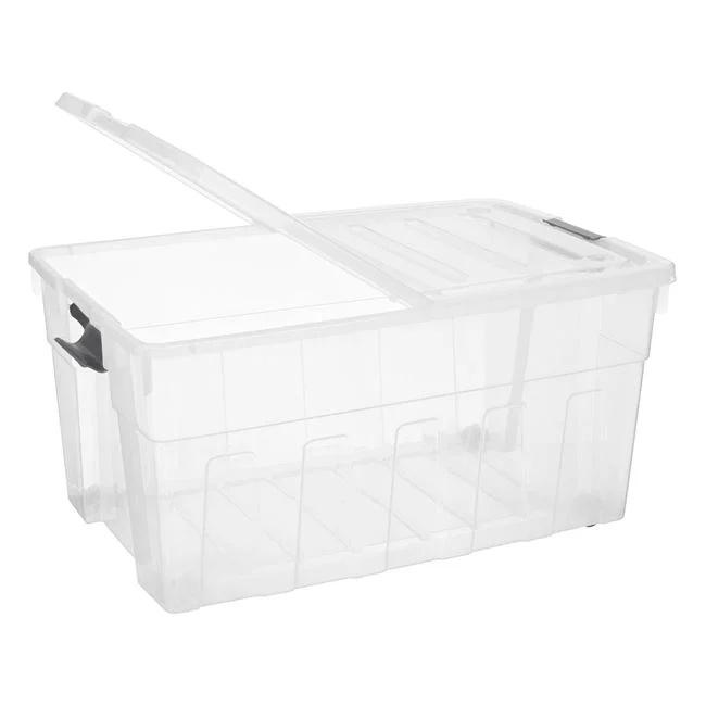 Cutie de depozitare, pliabila cu capac si roti, din plastic, capacitate 120L, transparent