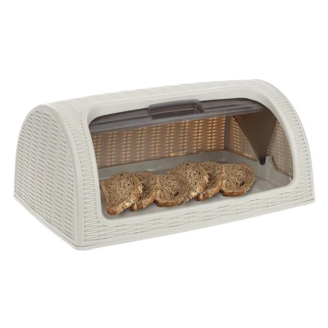 Cutie pentru paine, din plastic, cu fereastra semitransparenta, dimensiuni 42x26cm, bej deschis
