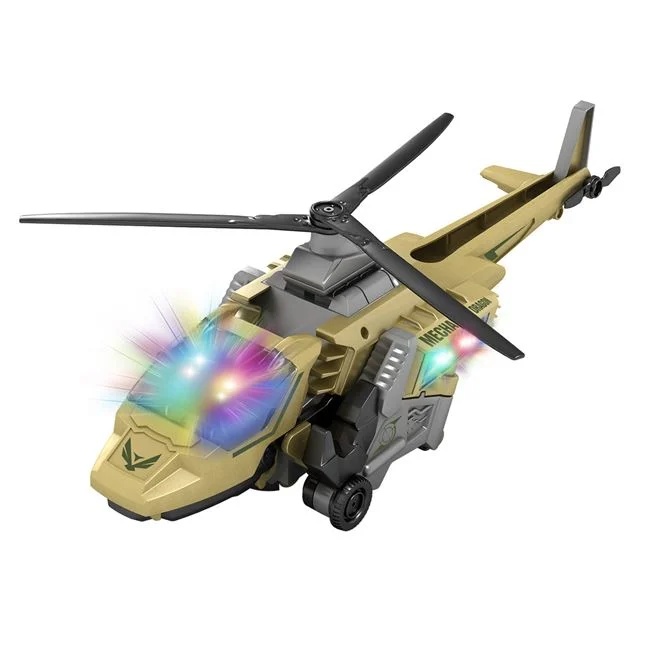 Dinozaur/elicopter Transformer, cu sunet si lumini, functie miscare, 40x12x22cm, bej-negru - 1 | YEO