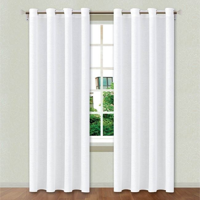 Draperie decorativa , grad de umbrire scazut -lasa lumina sa treaca, model tip tesatura reliefata, cu inele, 140x250 cm, alb - 1 | YEO
