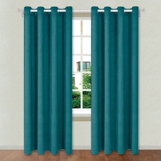Draperie decorativa, tip blackout - nu lasa lumina sa treaca, cu inele, 140x260 cm, turcoaz - 1 | YEO