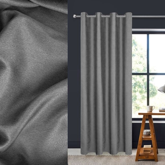 Draperie decorativa, tip blackout - nu lasa lumina sa treaca, cu model reliefat, cu inele, 140x260 cm, gri - 1 | YEO
