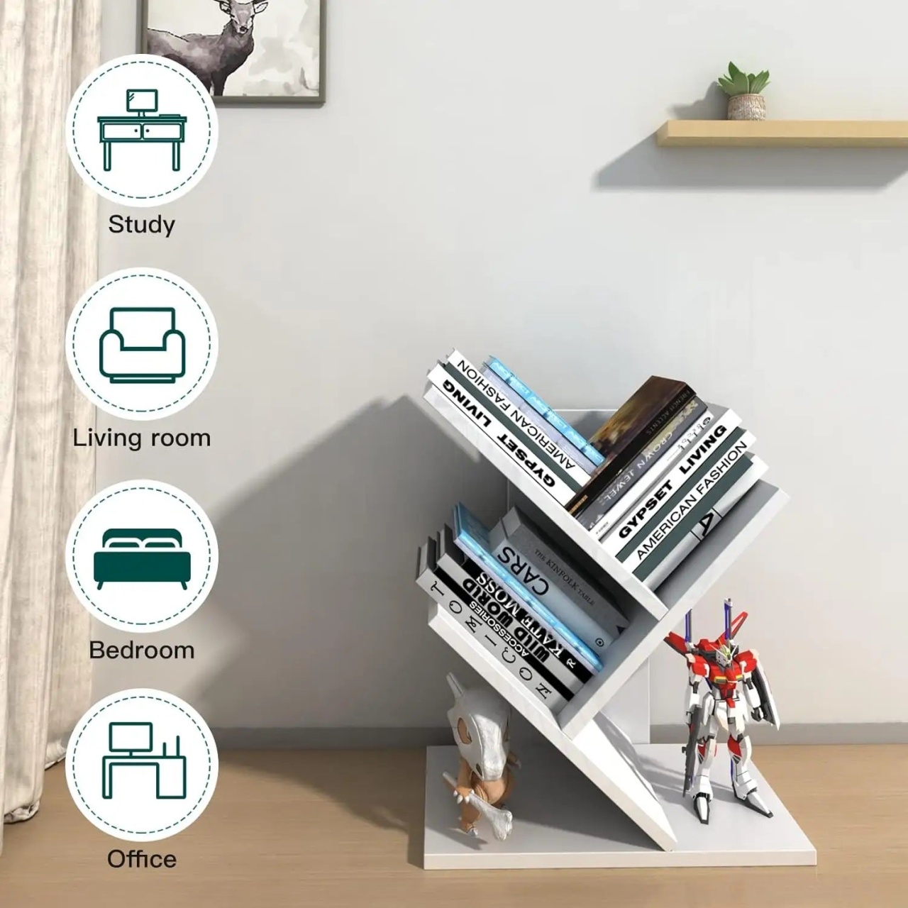 Etajera pentru carti cu 4 compartimente din PVC, Dimensiune 40x16x30cm,Alb - 3 | YEO