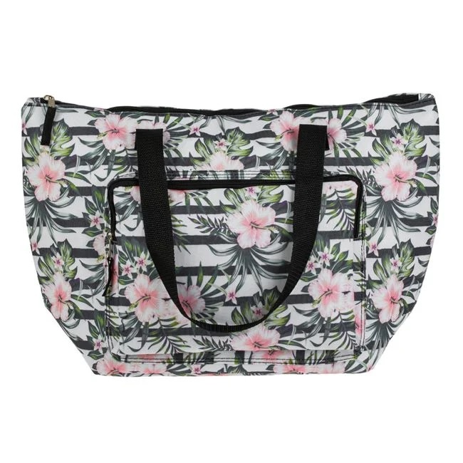 Geanta Izotermica pentru alimente, 15L, 49x18x32cm, Bej cu Dungi Flori - 2 | YEO