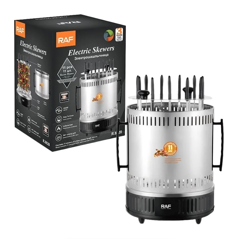 Gratar electric multifunctional, RAF R8628, 1500 W, pentru 11 frigarui, din otel, negru-argintiu - 3 | YEO