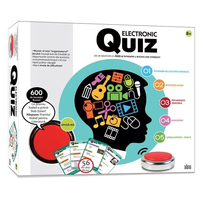 Joc de societate Quiz electronic cu buzzer care vorbeste, varsta 3+ ani, multicolor
