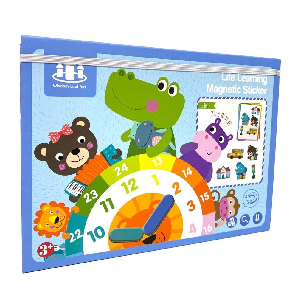 Joc educativ cu puzzle magnetic pentru copii 3 ani+, cu cifre, concepte de timp si animale, din carton, multicolor - 2 | YEO