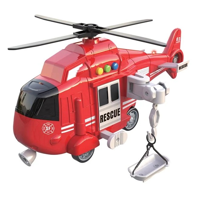 Jucarie elicopter de salvare, cu targa, lumini si sunete de operare, 28x9x13cm, rosu