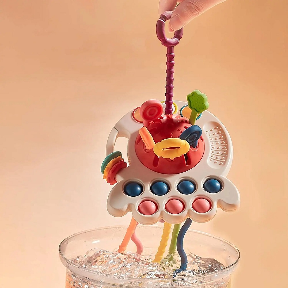 Jucarie interactiva pentru bebelusi, caracatita senzoriala, 6 fire colorate, 18 luni+, 27x13cm, multicolor - 2 | YEO